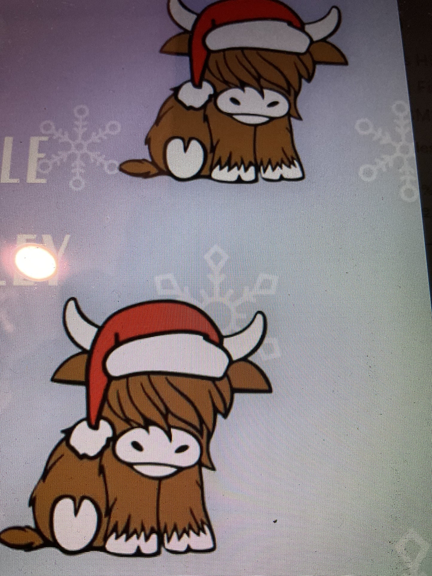 Highland Cow with Santa hat 3D straw topper