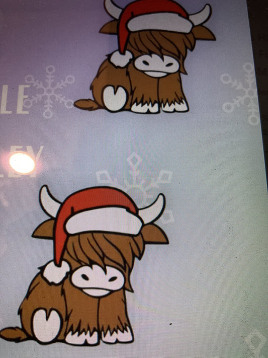 Highland Cow with Santa hat 3D straw topper